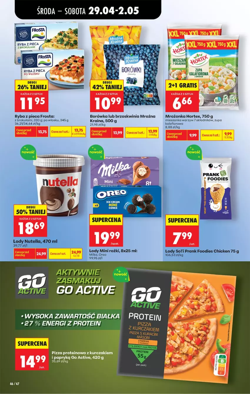 Gazetka promocyjna Biedronka - Od Środy - ważna 29.04 do 30.04.2026 - strona 71 - produkty: Borówka, Frosta, Hortex, Kalafior, Lody, Mieszanka warzyw, Nutella, Piec, Pizza, Ryba, Sok, Zupa