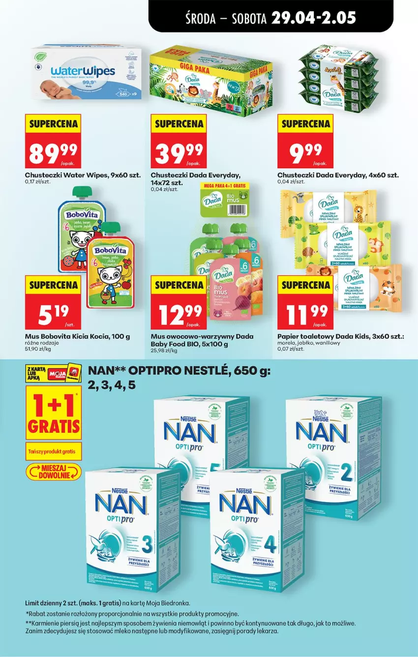 Gazetka promocyjna Biedronka - Od Środy - ważna 29.04 do 30.04.2026 - strona 88 - produkty: BoboVita, Chusteczki, Dada, Gra, Karmi, Koc, Mleko, Morela, Mus, O nas, Papier, Papier toaletowy, Por