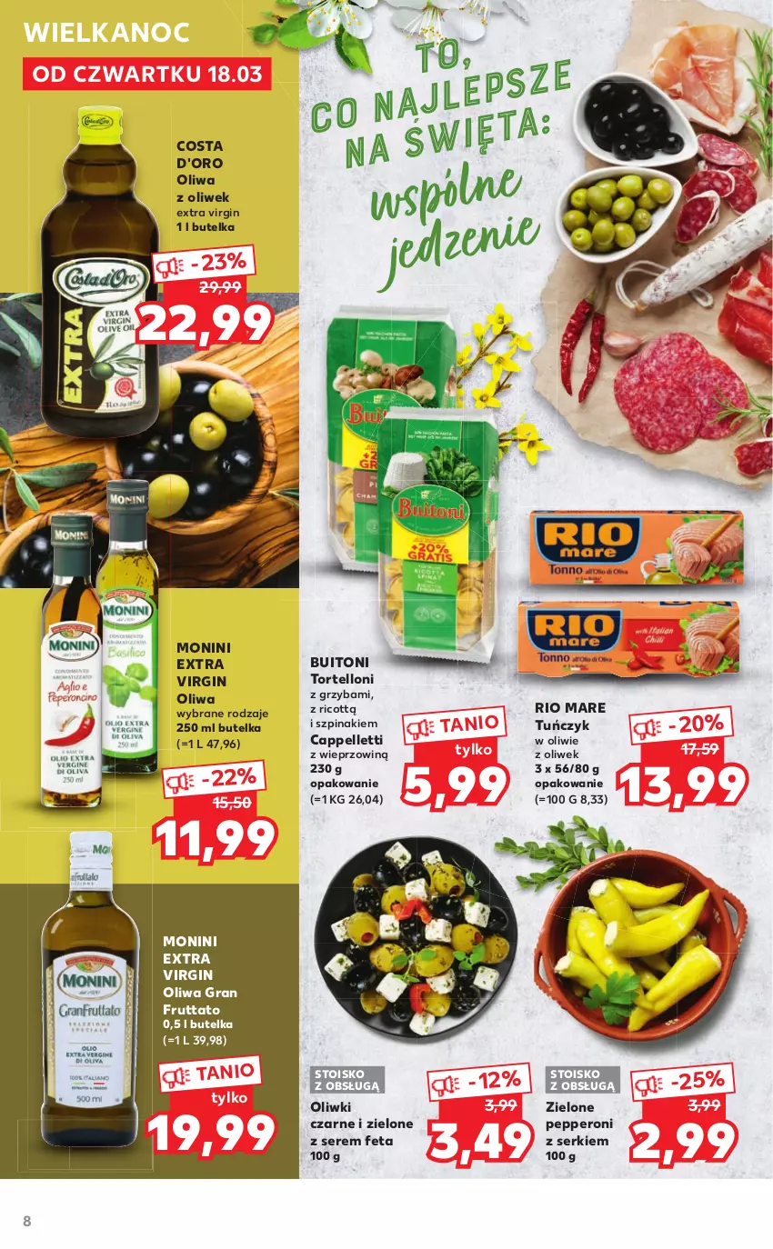 Gazetka promocyjna Kaufland - Dodatek WIELKANOC - ważna 18.03 do 03.04.2021 - strona 8 - produkty: Costa d'Oro, Feta, Gin, Gra, Monini, Oliwa z oliwek, Oliwki, Oliwki czarne, Pellet, Rio Mare, Ser, Szpinak, Tortelloni, Tuńczyk