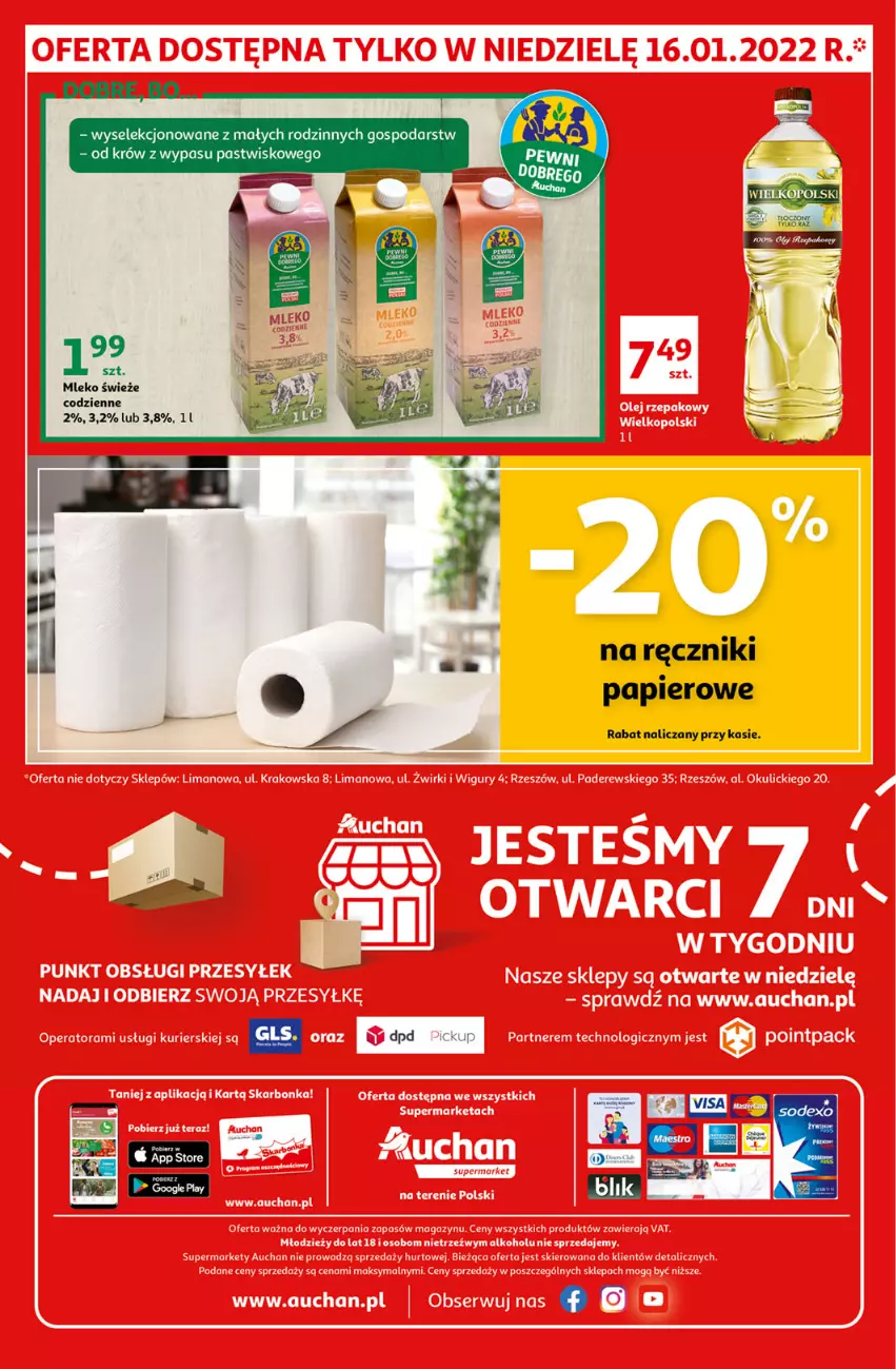 Gazetka promocyjna Auchan - Maxi Paki Niskie Ceny Supermarkety - ważna 13.01 do 19.01.2022 - strona 12 - produkty: Mleko, Papier, Ręcznik