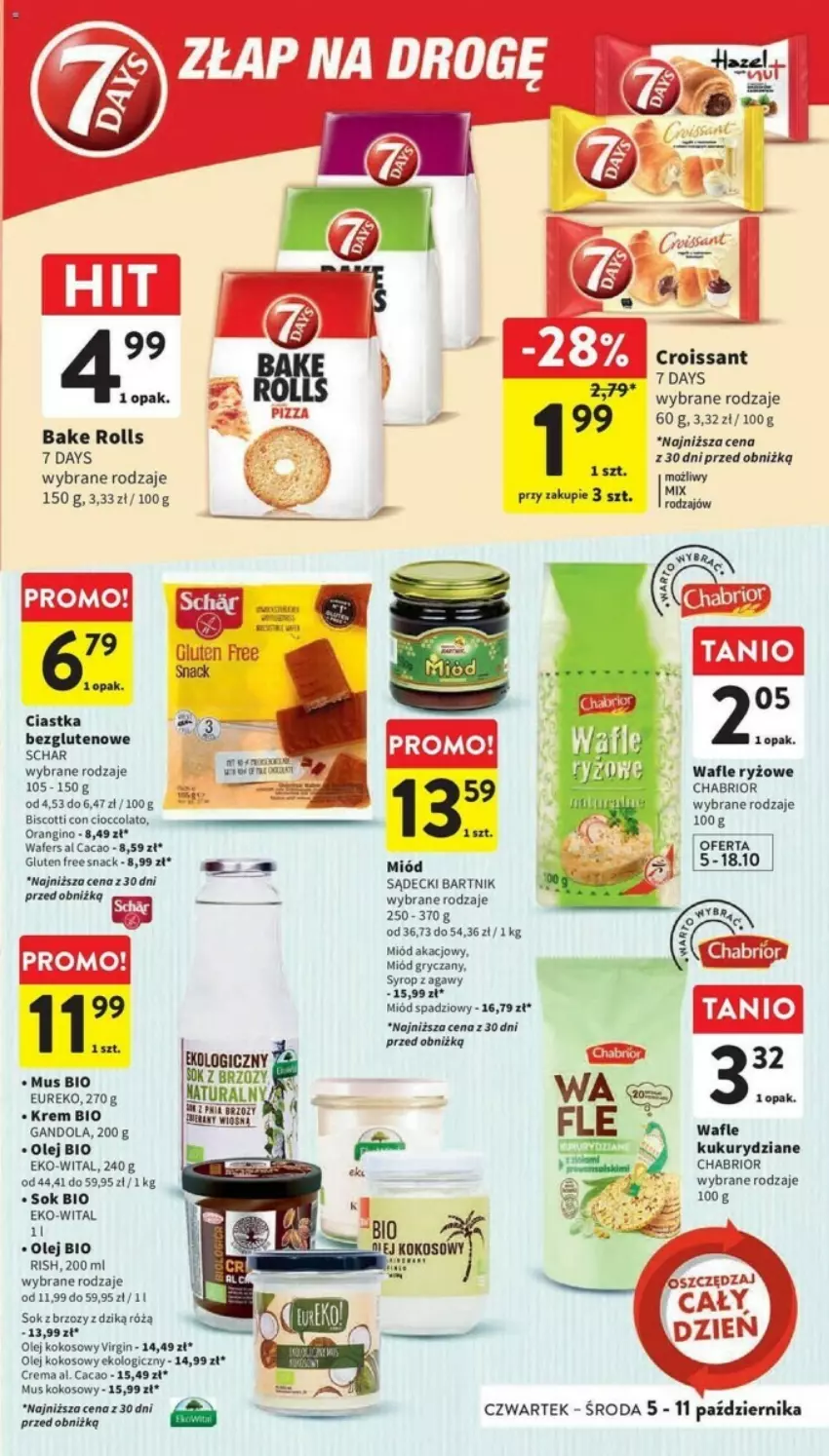 Gazetka promocyjna Intermarche - ważna 05.10 do 11.10.2023 - strona 29 - produkty: 7 Days, Bake Rolls, Chabrior, Ciastka, Croissant, Gin, Gry, Kokos, Miód, Mus, Olej, Olej kokosowy, Ryż, Sok, Syrop, Wafle