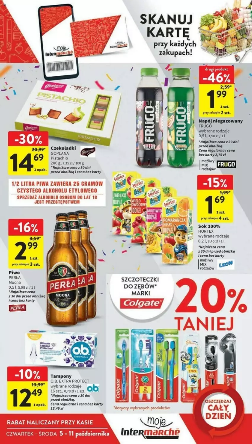 Gazetka promocyjna Intermarche - ważna 05.10 do 11.10.2023 - strona 5 - produkty: Gra, Hortex, LG, Napój, Napój niegazowany, O.B., Piwo, Sok, Tampony