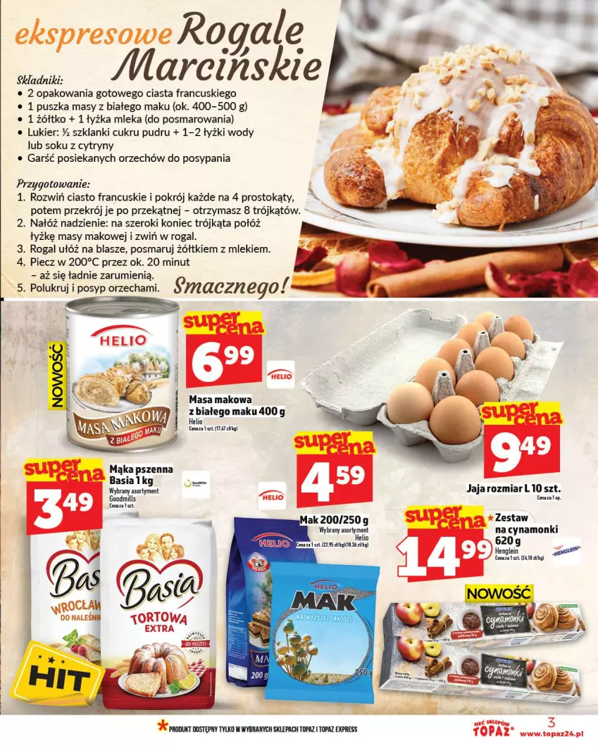 Gazetka promocyjna Topaz - Gazetka - ważna 06.11 do 12.11.2025 - strona 3 - produkty: Basia, Ciasto francuskie, Cytryny, Helio, Jaja, Lanki, Mąka, Mąka pszenna, Piec, Rogal, Rum, Sok, Top