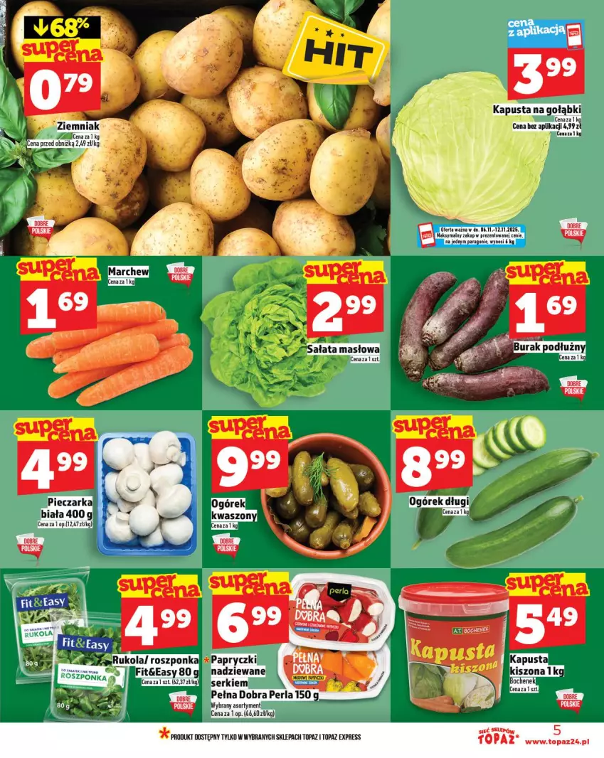 Gazetka promocyjna Topaz - Gazetka - ważna 06.11 do 12.11.2025 - strona 5 - produkty: Fa, Ogórek, Roszponka, Rukola, Ser, Top
