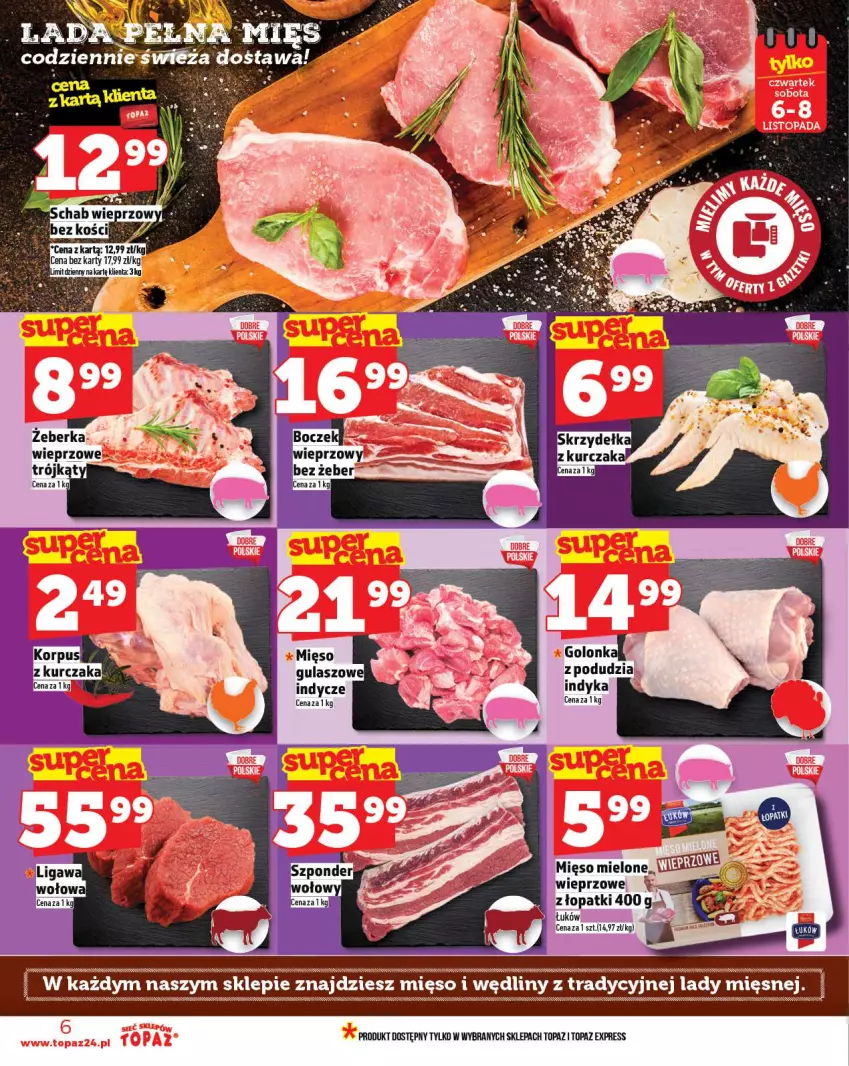 Gazetka promocyjna Topaz - Gazetka - ważna 06.11 do 12.11.2025 - strona 6 - produkty: Boczek, Mięso, Mięso mielone, Top