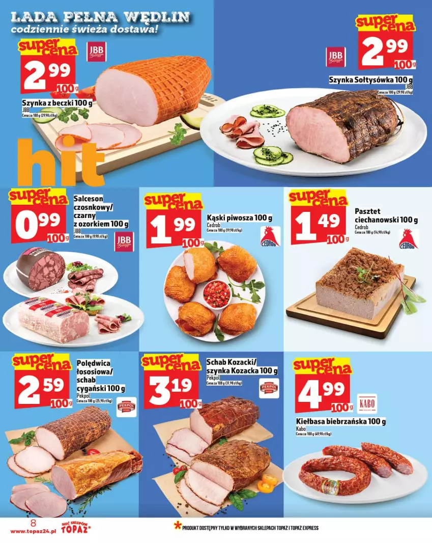 Gazetka promocyjna Topaz - Gazetka - ważna 06.11 do 12.11.2025 - strona 8 - produkty: Kiełbasa, Pasztet, Pekpol, Piwo, Polędwica, Salceson, Sos, Szynka