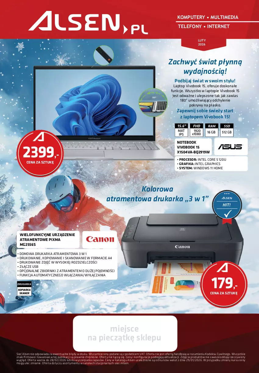 Gazetka promocyjna Alsen - Gazetka Alsen - ważna 01.02 do 28.02.2026 - strona 1 - produkty: Drukarka, Gra, Grafika, Intel, Komputer, Komputery, Notebook, Piec, Procesor, Sok, Telefon, Top