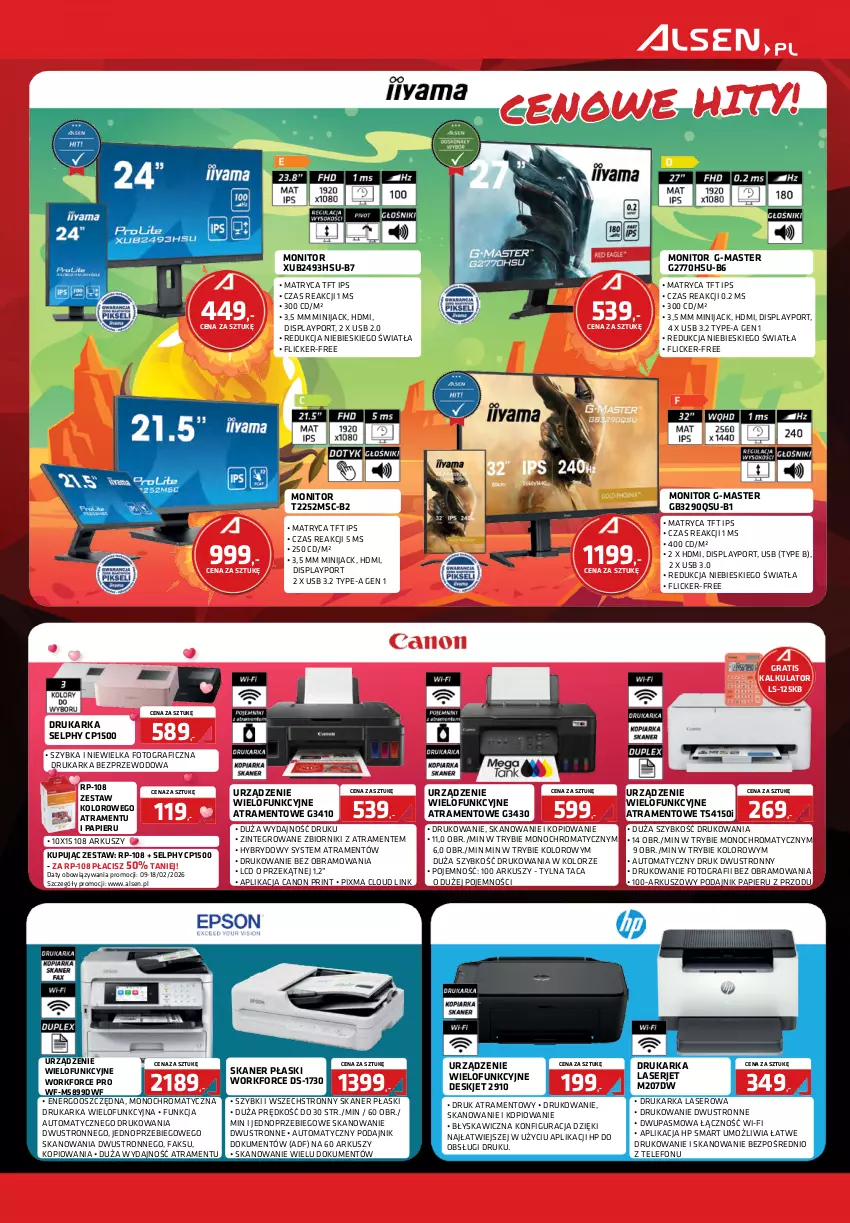 Gazetka promocyjna Alsen - Gazetka Alsen - ważna 01.02 do 28.02.2026 - strona 5 - produkty: Canon, Drukarka, Fa, Gra, HP, Monitor, Papier, Por, Ser, Skaner, Taca, Telefon, Urządzenie wielofunkcyjne