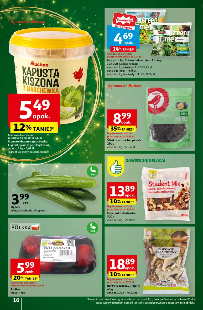 Gazetka promocyjna Auchan - Pewność Niskich Cen Hipermarket - ważna 14.11 do 20.11.2024 - strona 18 - produkty: Jabłka, Mieszanka studencka, Ogórek, Sałat, Sałata lodowa, Stek