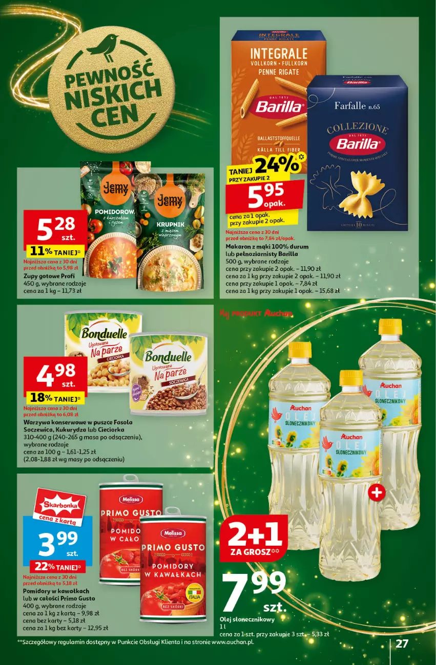 Gazetka promocyjna Auchan - Pewność Niskich Cen Hipermarket - ważna 14.11 do 20.11.2024 - strona 29 - produkty: Barilla, Bonduelle, Cieciorka, Fa, Fasola, Kawa, Krupnik, Kukurydza, Makaron, Orka, Pomidory, Pomidory w kawałkach, Rum, Ser, Warzywa, Warzywa konserwowe