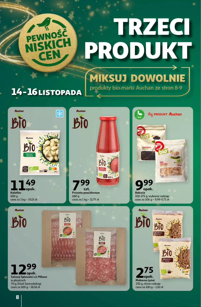 Gazetka promocyjna Auchan - Pewność Niskich Cen Hipermarket - ważna 14.11 do 20.11.2024 - strona 8 - produkty: Kalafior, Makaron, Makaron żytni, Salami, Top