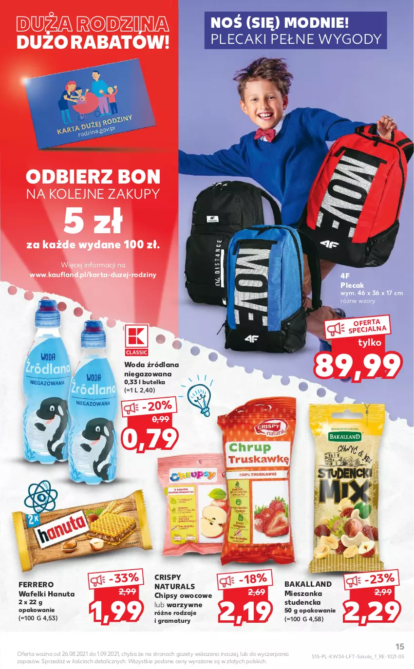 Gazetka promocyjna Kaufland - OFERTA TYGODNIA - ważna 26.08 do 01.09.2021 - strona 15 - produkty: Bakalland, Chipsy, Ferrero, Gra, LANA, Mieszanka studencka, Olej, Plecak, Rama, Woda