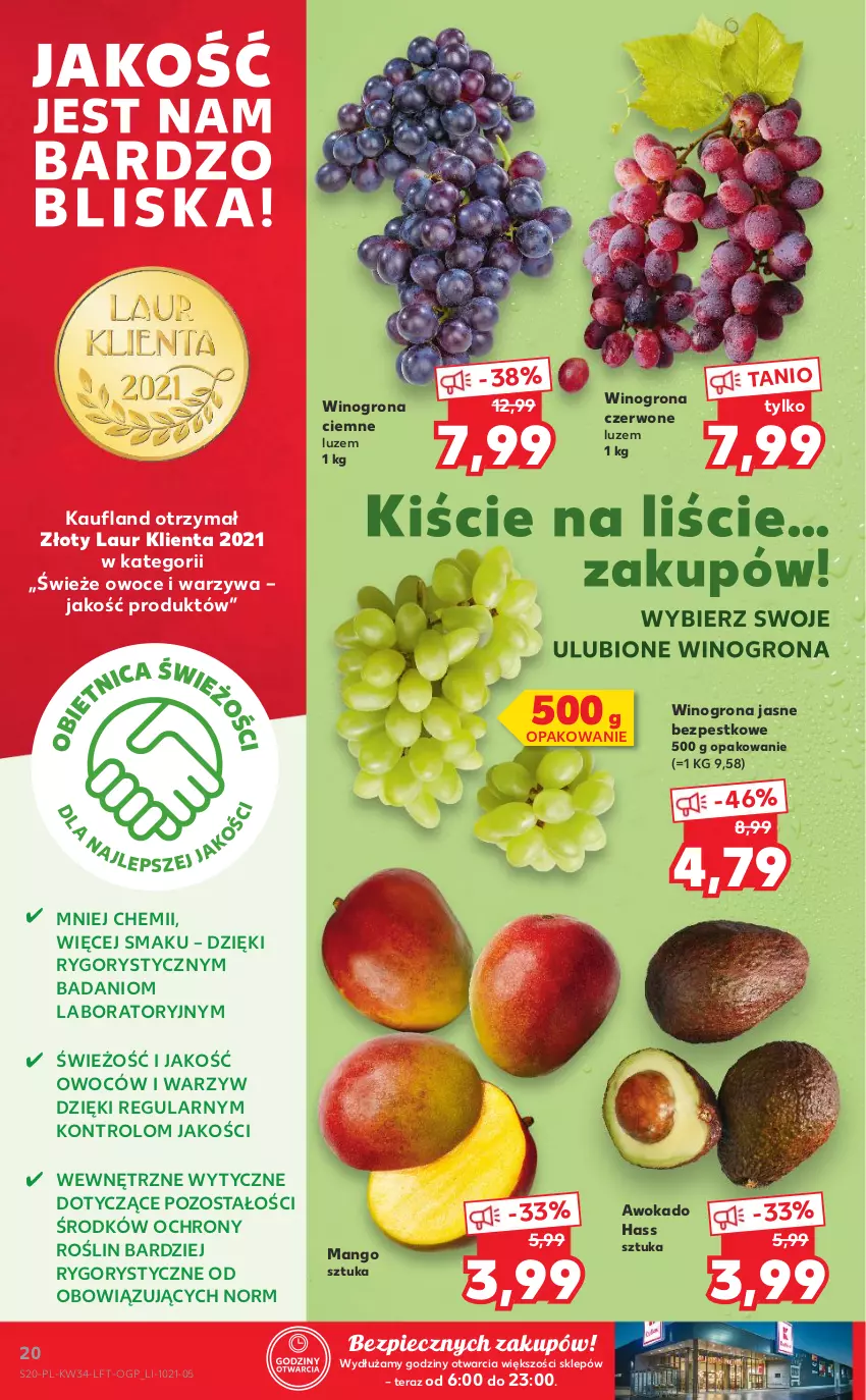 Gazetka promocyjna Kaufland - OFERTA TYGODNIA - ważna 26.08 do 01.09.2021 - strona 20 - produkty: Danio, Laur, Mango, Owoce, Piec, Tera, Warzywa, Wino, Winogrona