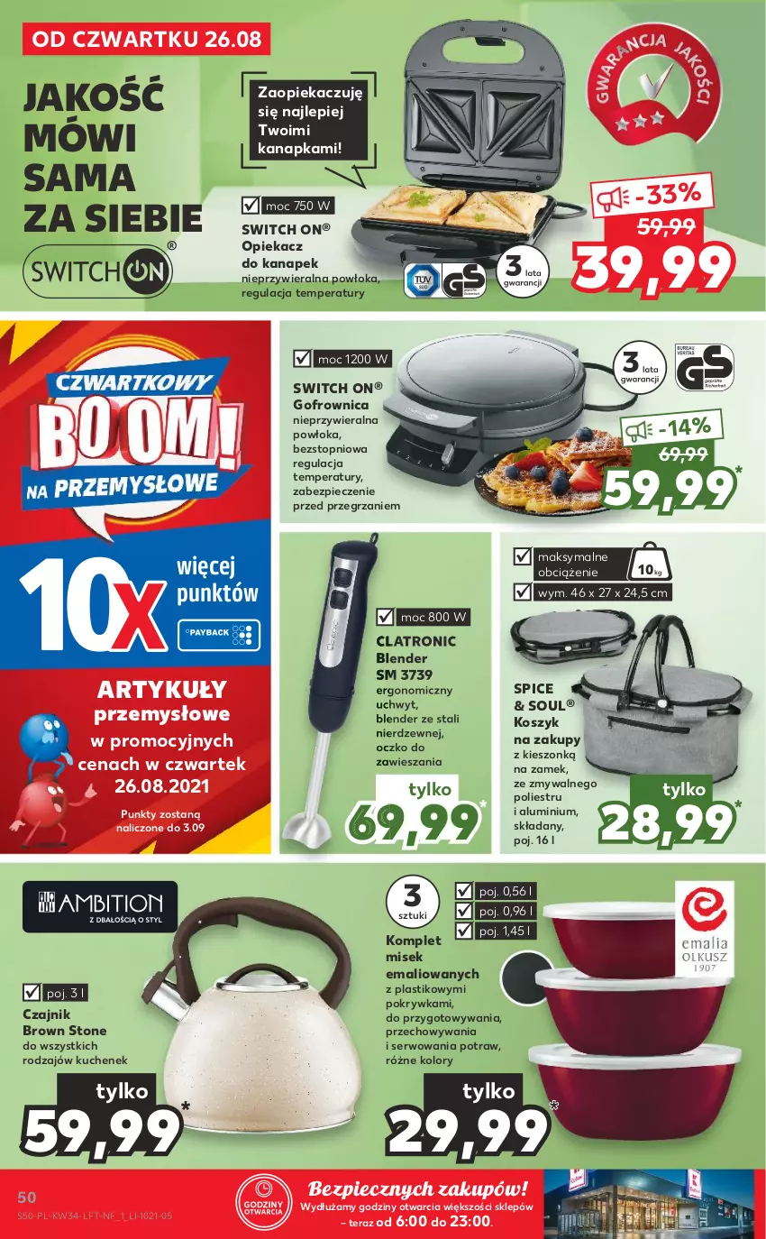 Gazetka promocyjna Kaufland - OFERTA TYGODNIA - ważna 26.08 do 01.09.2021 - strona 50 - produkty: Blender, Czajnik, Gofrownica, Kosz, Opiekacz do kanapek, Piec, Ser, Tera, Top