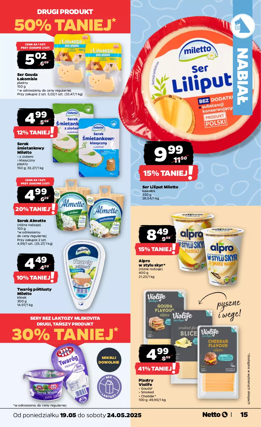 Gazetka promocyjna Netto - Od Poniedziałku - ważna 19.05 do 24.05.2025 - strona 15 - produkty: Almette, Alpro, Cheddar, Gouda, Kawa, Mleko, Mlekovita, Ser, Serek, Twaróg, Twaróg półtłusty, Wałek
