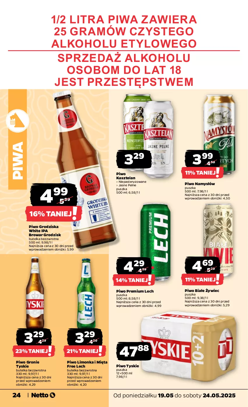 Gazetka promocyjna Netto - Od Poniedziałku - ważna 19.05 do 24.05.2025 - strona 24 - produkty: Gra, Kasztelan, Limonka, Mięta, Namysłów, Piwa, Piwo, Tyskie