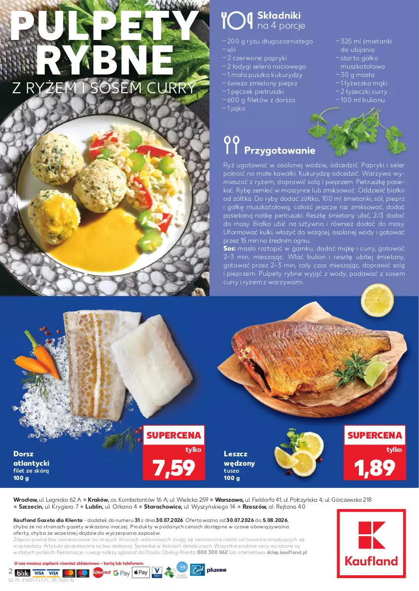 Gazetka promocyjna Kaufland - Ryby z naszej lady - ważna 30.07 do 05.08.2026 - strona 2 - produkty: Bulion, Dorsz, Fa, Gałka, Kawa, Lion, Masło, Mus, Orka, Pieprz, Por, Pulpety, Ryż, Sól, Sos, Tarta, Top, Tusz, Wagi, Warzywa