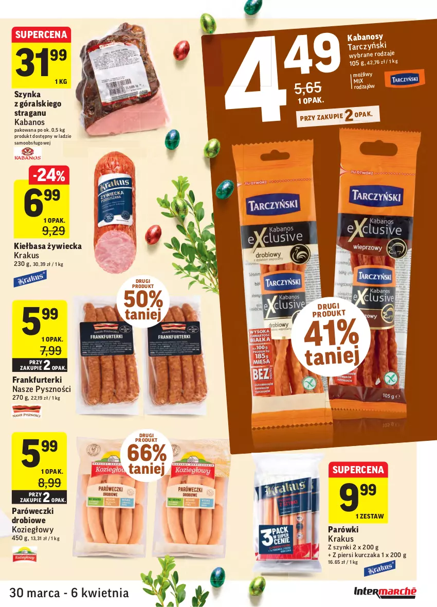 Gazetka promocyjna Intermarche - Wielkanoc - ważna 30.03 do 06.04.2021 - strona 17 - produkty: Frankfurterki, Kabanos, Kiełbasa, Krakus, Kurczak, Parówki, Szynka, Tarczyński