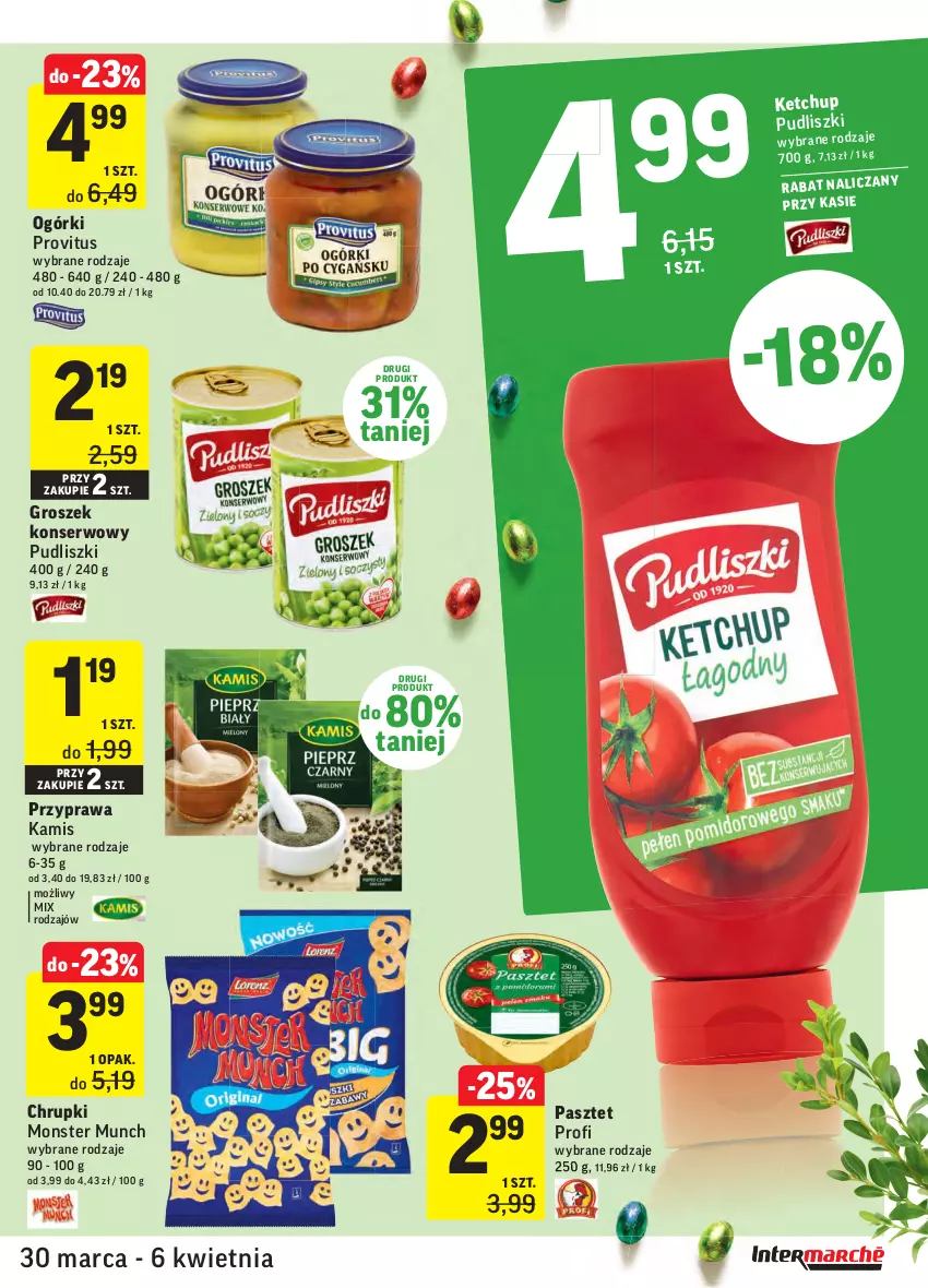 Gazetka promocyjna Intermarche - Wielkanoc - ważna 30.03 do 06.04.2021 - strona 37 - produkty: Chrupki, Groszek, Kamis, Ketchup, Monster Munch, Pasztet, Pudliszki, Ser