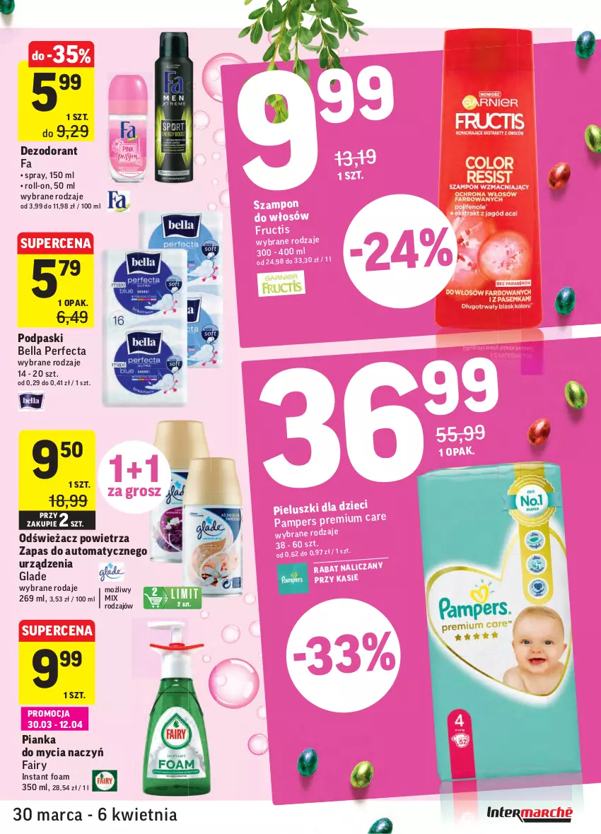 Gazetka promocyjna Intermarche - Wielkanoc - ważna 30.03 do 06.04.2021 - strona 43 - produkty: Bell, Bella, Dezodorant, Do mycia naczyń, Fa, Fairy, Odświeżacz powietrza, Pampers, Perfecta, Podpaski, Szampon