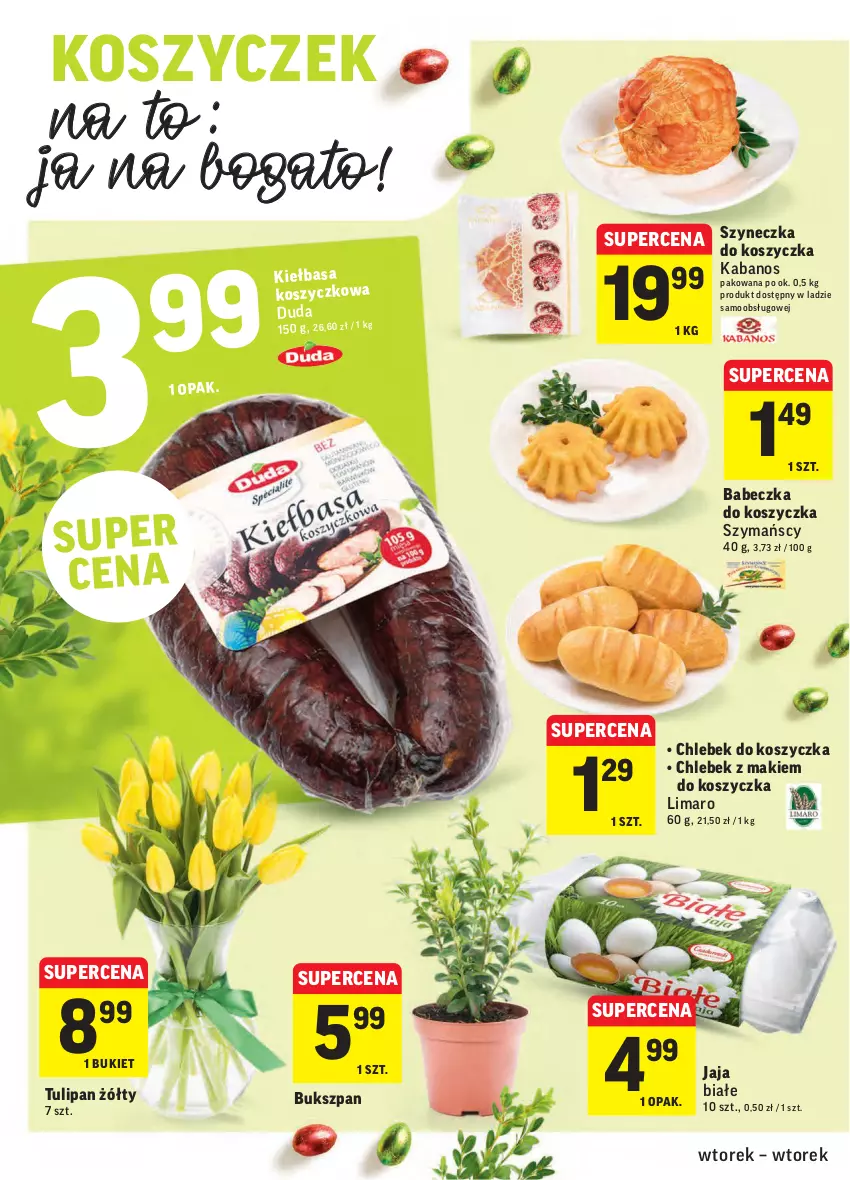 Gazetka promocyjna Intermarche - Wielkanoc - ważna 30.03 do 06.04.2021 - strona 6 - produkty: Bukiet, Chleb, Duda, Jaja, Kabanos, Kosz, Tulipan