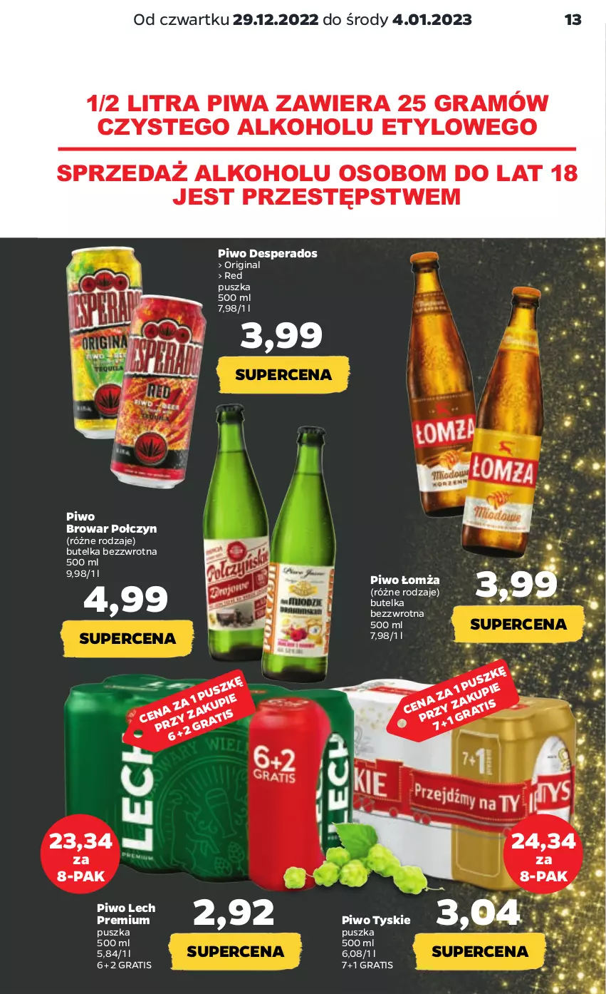 Gazetka promocyjna Netto - Artykuły spożywcze - ważna 29.12.2022 do 04.01.2023 - strona 13 - produkty: Desperados, Gin, Gra, Lech Premium, Piwa, Piwo, Tyskie