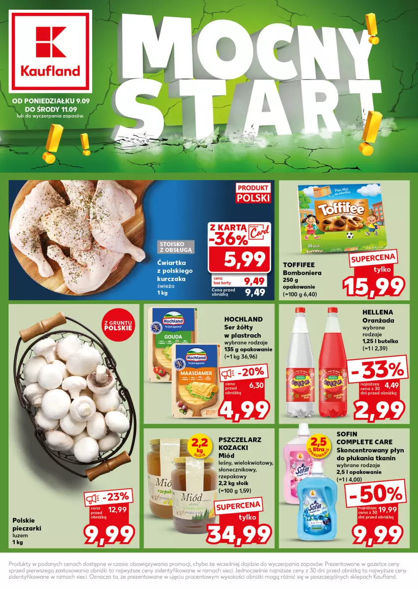 Gazetka promocyjna Kaufland - Kaufland - ważna 09.09 do 11.09.2024 - strona 1 - produkty: Bomboniera, Hellena, Hochland, Kurczak, Miód, Oranżada, Piec, Ser, Toffifee