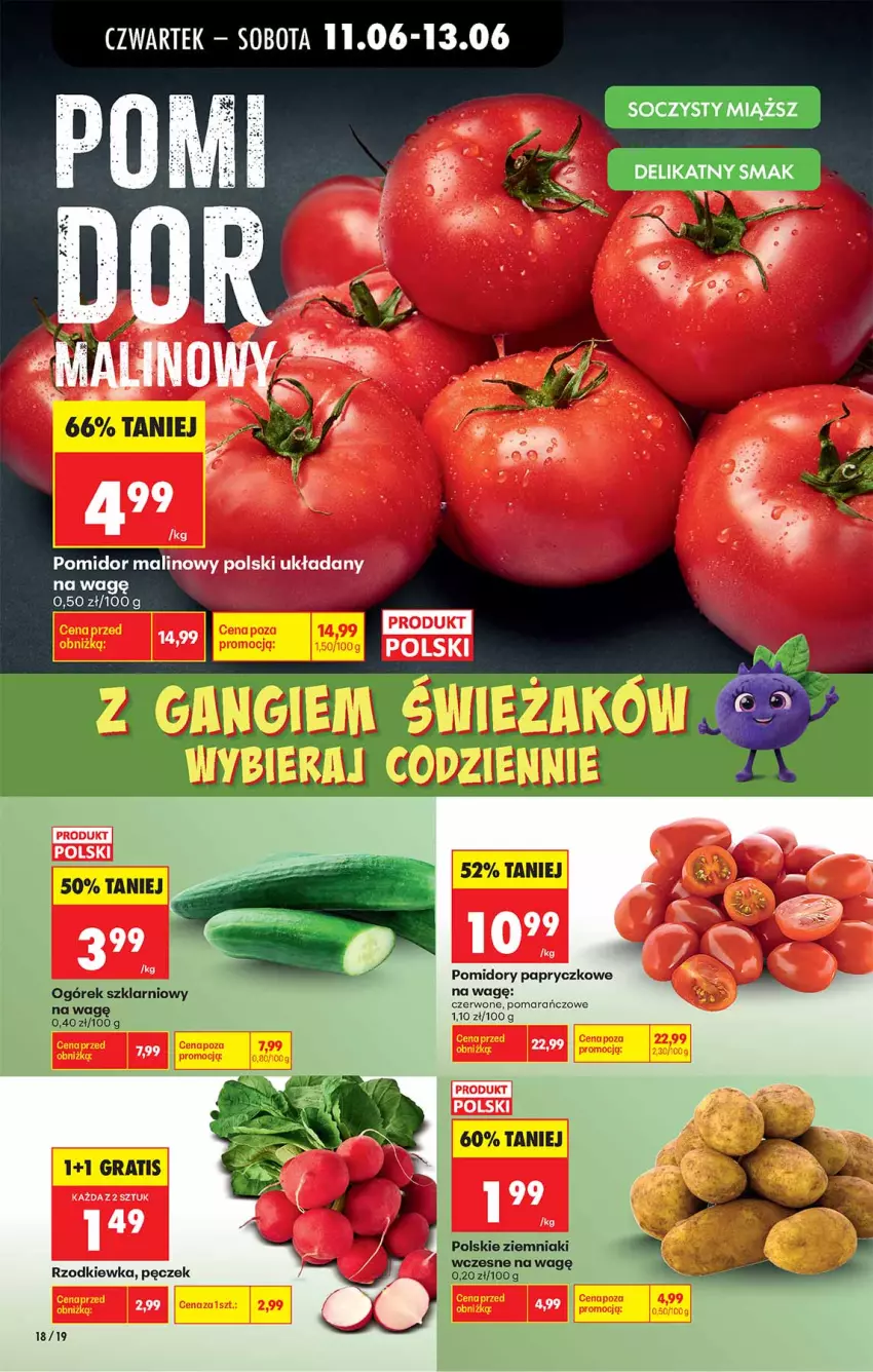 Gazetka promocyjna Biedronka - Od Czwartku - ważna 11.06 do 17.06.2026 - strona 18 - produkty: Ogórek, Pomidor malinowy, Pomidory, Rzodkiewka