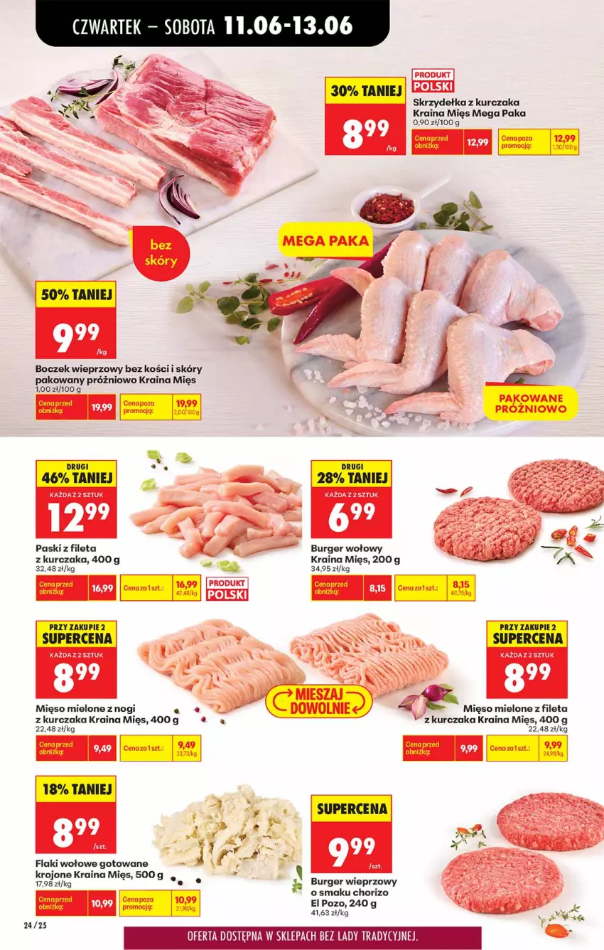 Gazetka promocyjna Biedronka - Od Czwartku - ważna 11.06 do 17.06.2026 - strona 24 - produkty: Boczek, Boczek wieprzowy, Burger, Fa, Flaki, Flaki wołowe, Kurczak, Mięso, Mięso mielone, Skrzydełka z kurczaka