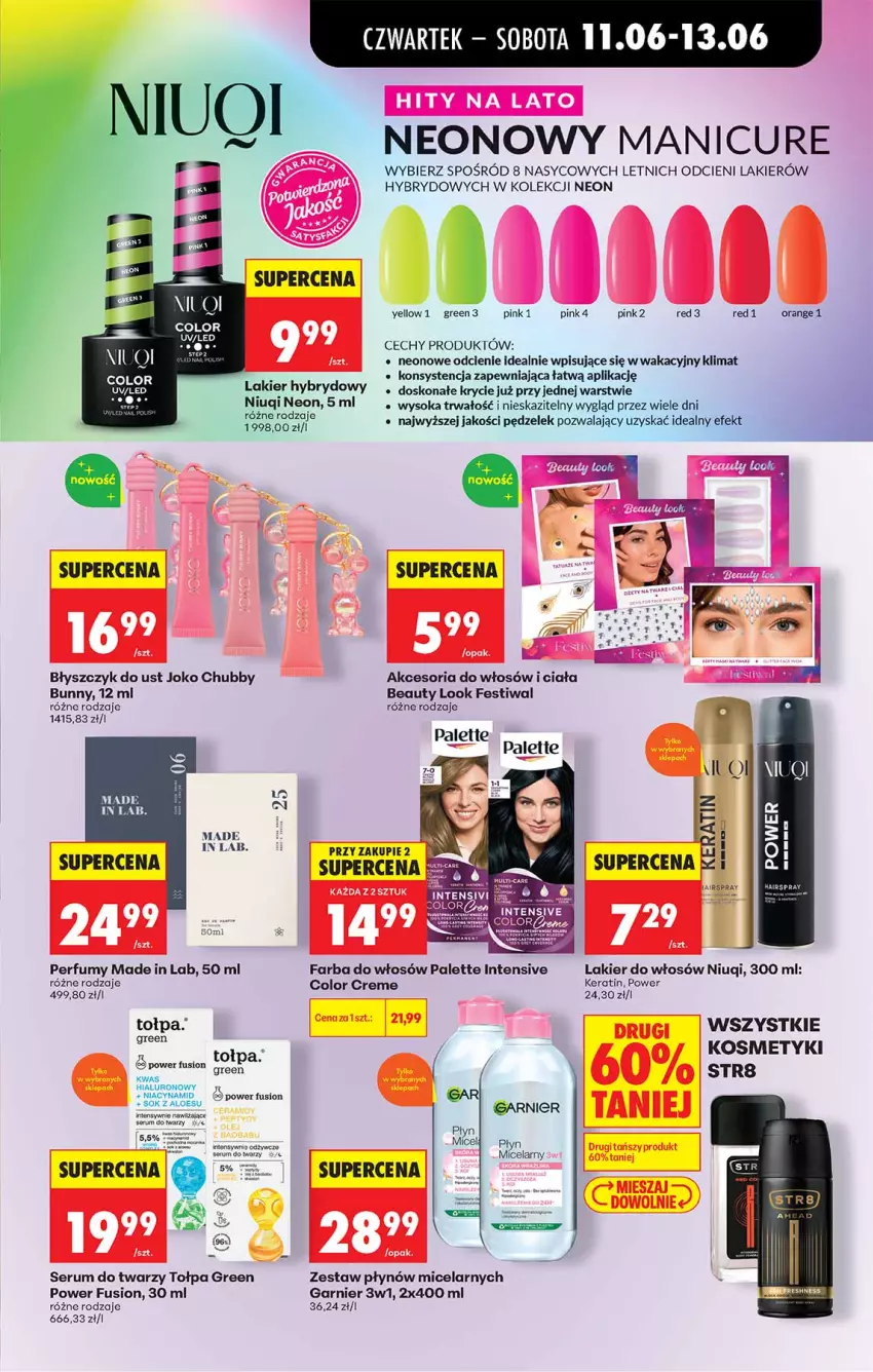 Gazetka promocyjna Biedronka - Od Czwartku - ważna 11.06 do 17.06.2026 - strona 49 - produkty: Błyszczyk do ust, Color Creme, Fa, Farba do włosów, Fusion, Garnier, Lakier, Lakier do włosów, Lakier hybrydowy, Niuqi, Palette, Perfum, Rum, Ser, Serum, Serum do twarzy, Sok, Tołpa