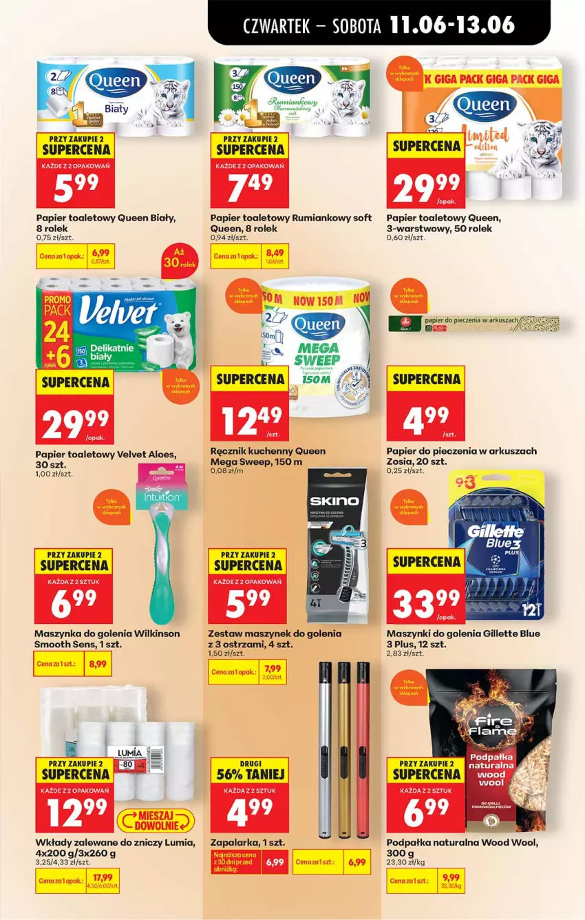 Gazetka promocyjna Biedronka - Od Czwartku - ważna 11.06 do 17.06.2026 - strona 51 - produkty: Gillette, Maszynka, Maszynka do golenia, Papier, Papier do pieczenia, Papier toaletowy, Piec, Ręcznik, Ręcznik kuchenny, Rum, Szynka, Velvet, Woal, Zapalarka, Znicz