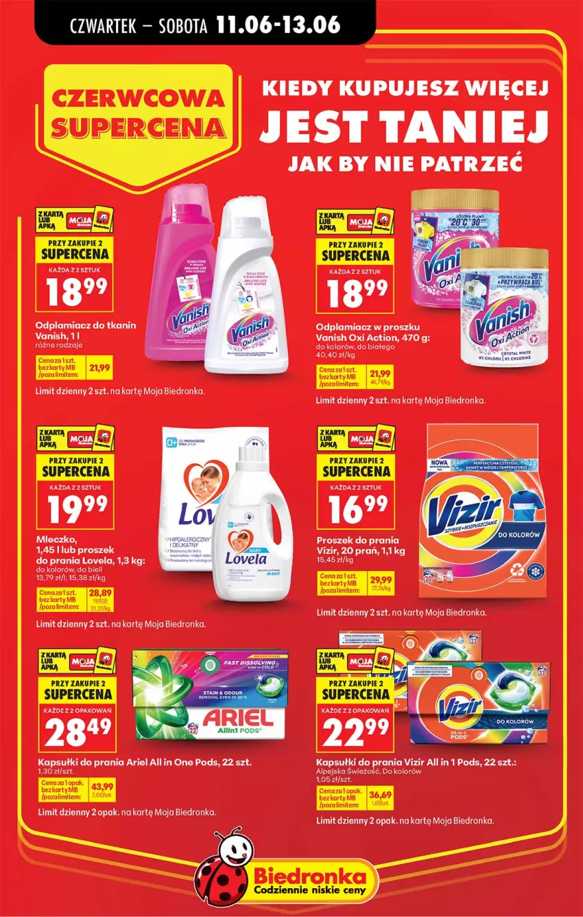 Gazetka promocyjna Biedronka - Od Czwartku - ważna 11.06 do 17.06.2026 - strona 58 - produkty: Ariel, Kapsułki do prania, Lovela, Mleczko, Odplamiacz, Proszek do prania, Vanish, Vizir
