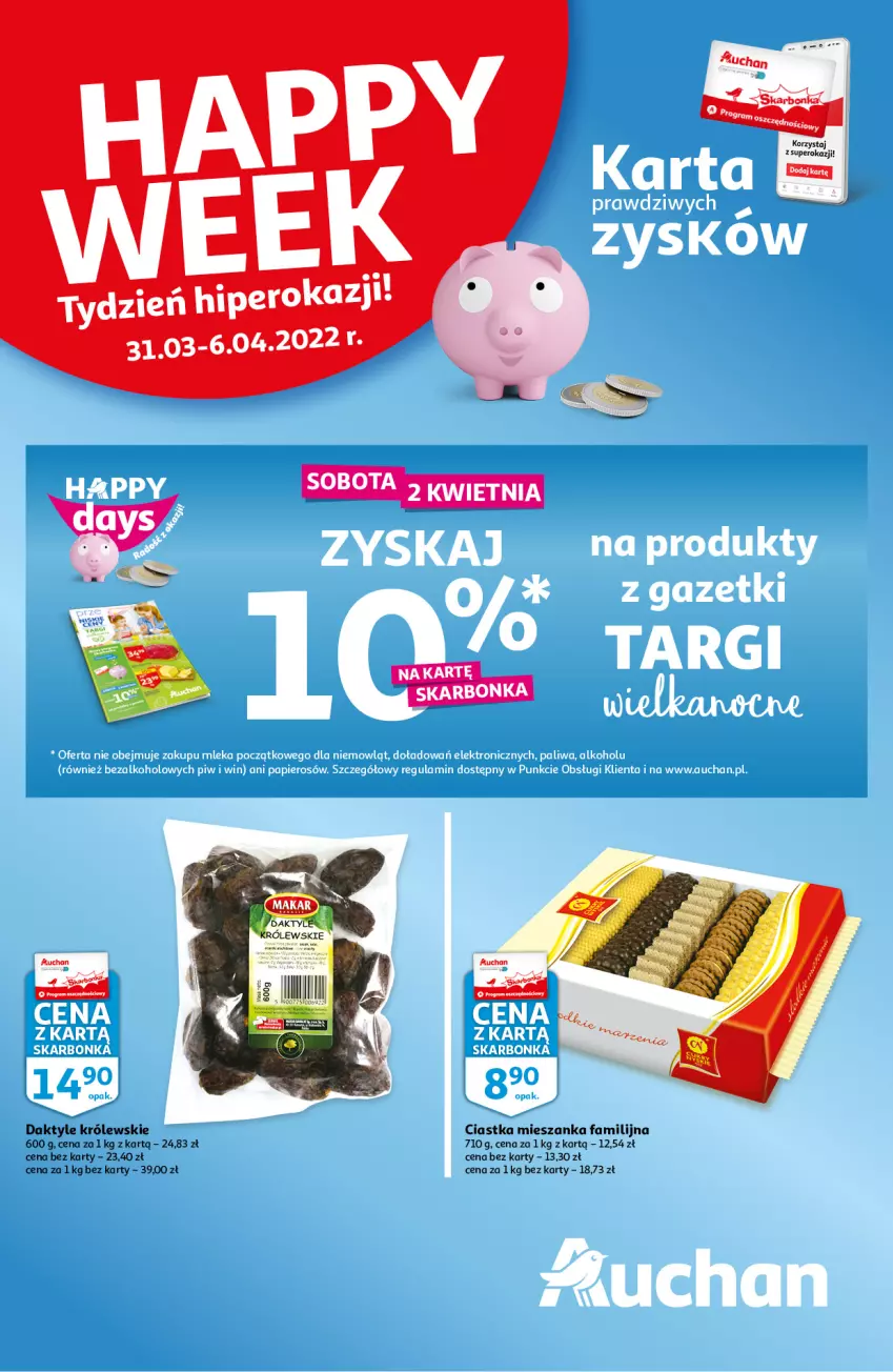 Gazetka promocyjna Auchan - Skarbonka #13 - ważna 31.03 do 06.04.2022 - strona 1 - produkty: Ciastka, Daktyle, Fa, Królewski