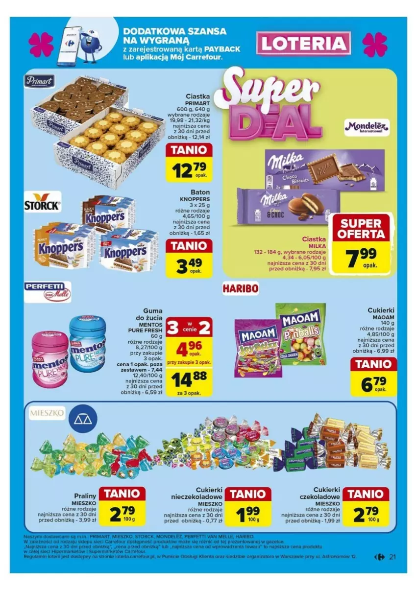 Gazetka promocyjna Carrefour - ważna 30.09 do 05.10.2024 - strona 14 - produkty: Baton, Ciastka, Cukier, Cukierki, Cukierki czekoladowe, Gra, Guma do żucia, Knoppers, Mentos, Praliny, Pur