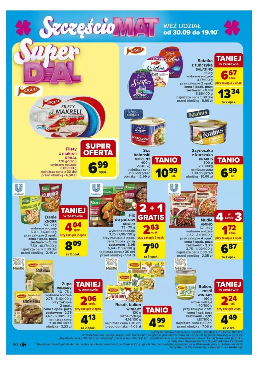 Gazetka promocyjna Carrefour - ważna 30.09 do 05.10.2024 - strona 24 - produkty: Bulion, Krakus, Kurczak, Lion, Morliny, Rosół, Sałat, Sałatka, Sos, Tuńczyk, Wiko, Winiary