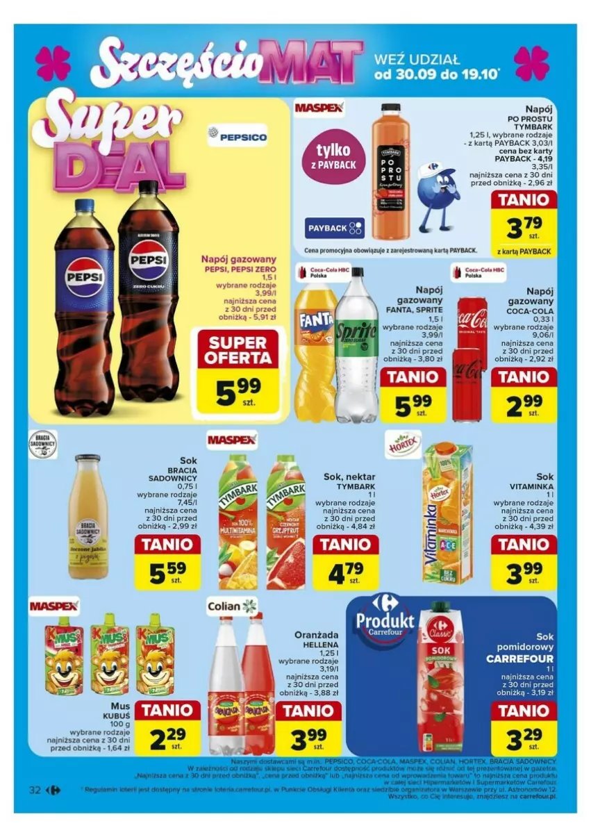 Gazetka promocyjna Carrefour - ważna 30.09 do 05.10.2024 - strona 26 - produkty: AEG, Coca-Cola, Fa, Fanta, HP, Inka, Kubuś, Mus, Napój, Napój gazowany, Nektar, Oranżada, Pepsi, Sok, Sprite, Tymbark