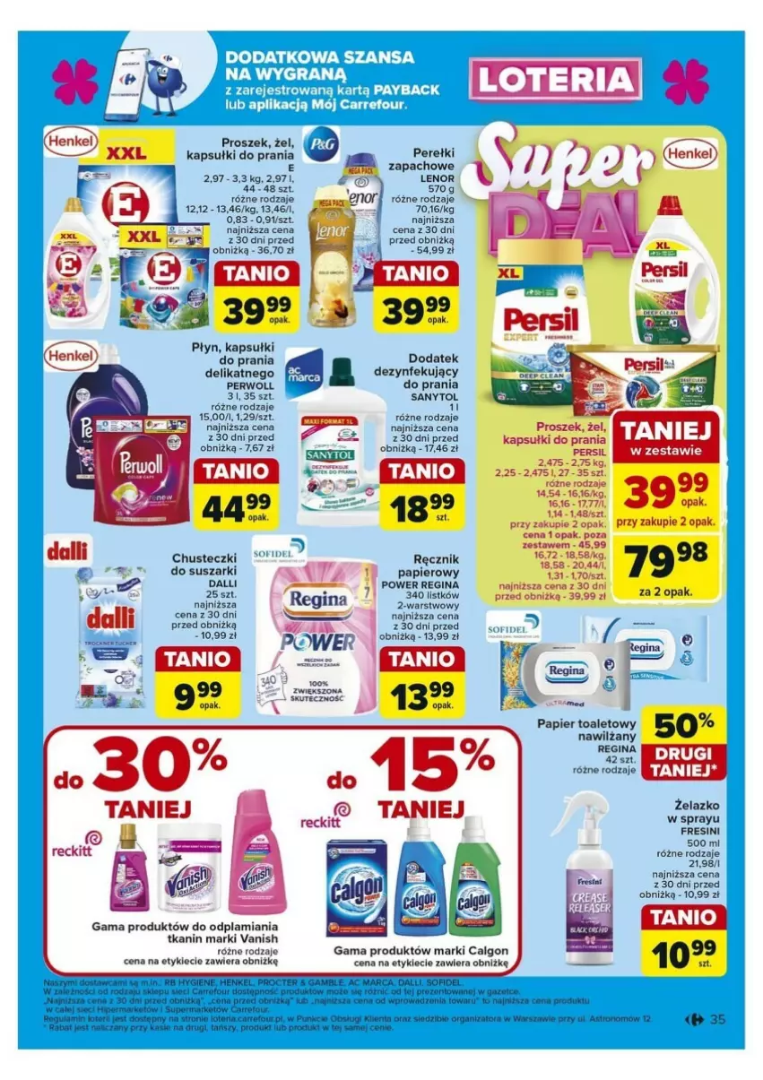 Gazetka promocyjna Carrefour - ważna 30.09 do 05.10.2024 - strona 29 - produkty: Calgon, Chusteczki, Gin, Kapsułki do prania, Lenor, LG, Papier, Perełki zapachowe, Ręcznik, Sanytol, Suszarki, Vanish