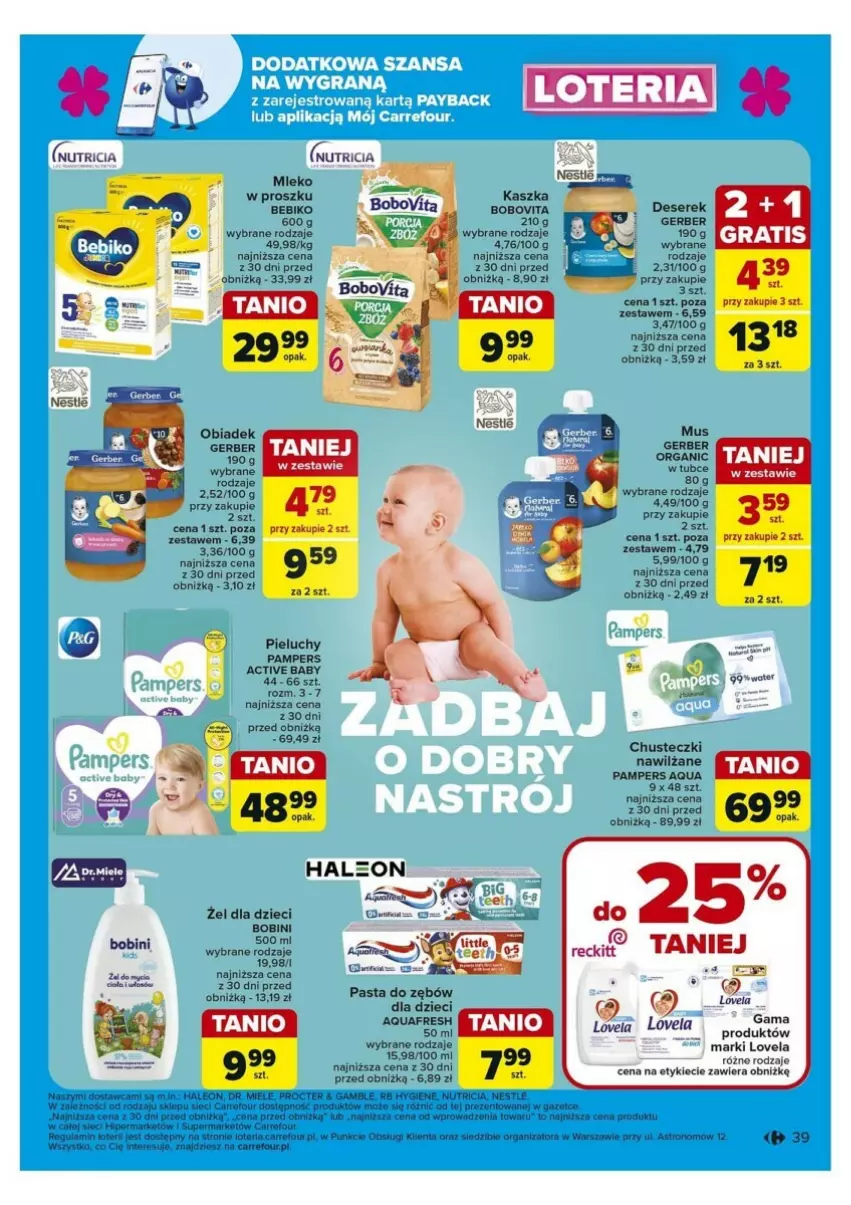 Gazetka promocyjna Carrefour - ważna 30.09 do 05.10.2024 - strona 33 - produkty: Aquafresh, Bebiko, Chusteczki, Dzieci, Gerber, Lovela, Mus, Pampers, Pasta do zębów, Por, Sos