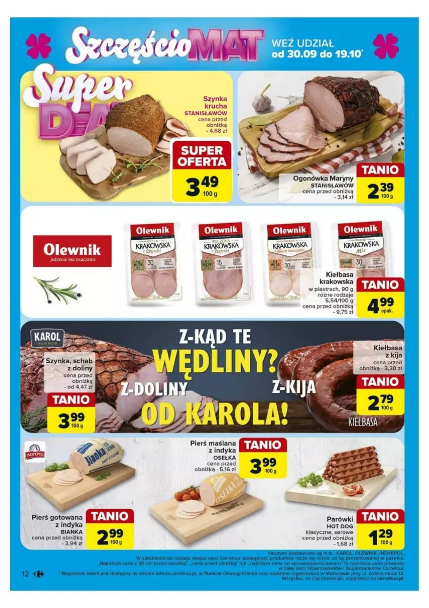 Gazetka promocyjna Carrefour - ważna 30.09 do 05.10.2024 - strona 4 - produkty: Bianka, Hot dog, Kiełbasa, Kiełbasa krakowska, LANA, Ogonówka, Parówki, Ser