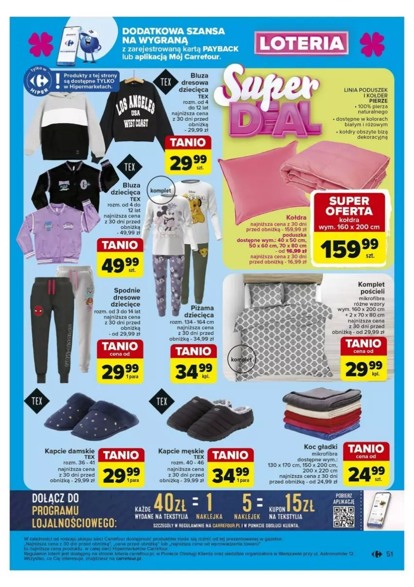 Gazetka promocyjna Carrefour - ważna 30.09 do 05.10.2024 - strona 47 - produkty: Bluza, Dres, Dzieci, Gra, Kapcie, Klej, Pościel, Spodnie