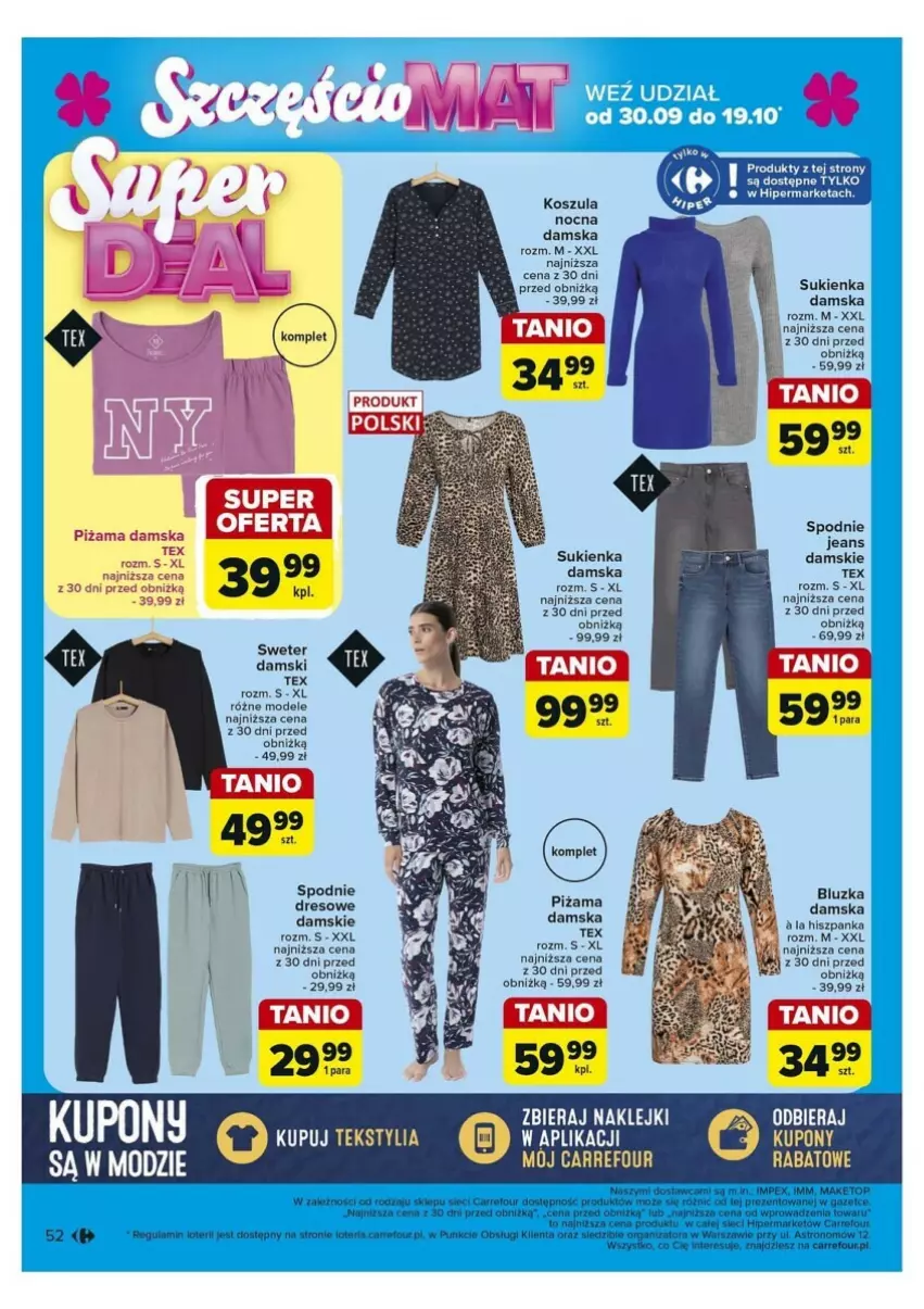 Gazetka promocyjna Carrefour - ważna 30.09 do 05.10.2024 - strona 48 - produkty: Dres, Klej, Kosz, Koszula, Koszula nocna, Piżama, Por, Spodnie, Spodnie jeans, Sukienka