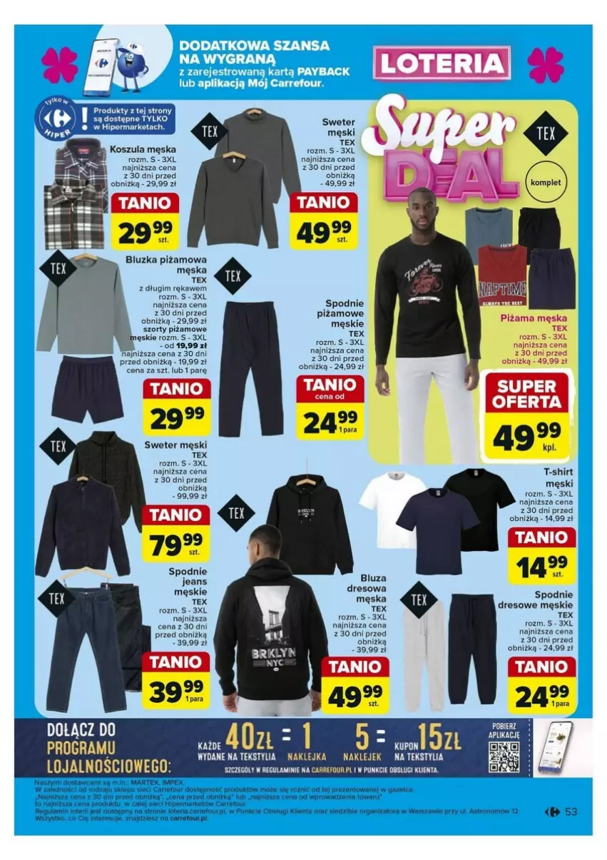 Gazetka promocyjna Carrefour - ważna 30.09 do 05.10.2024 - strona 49 - produkty: Bluza, Dres, Klej, Kosz, Koszula, Spodnie, Spodnie dresowe, Sweter, Szorty