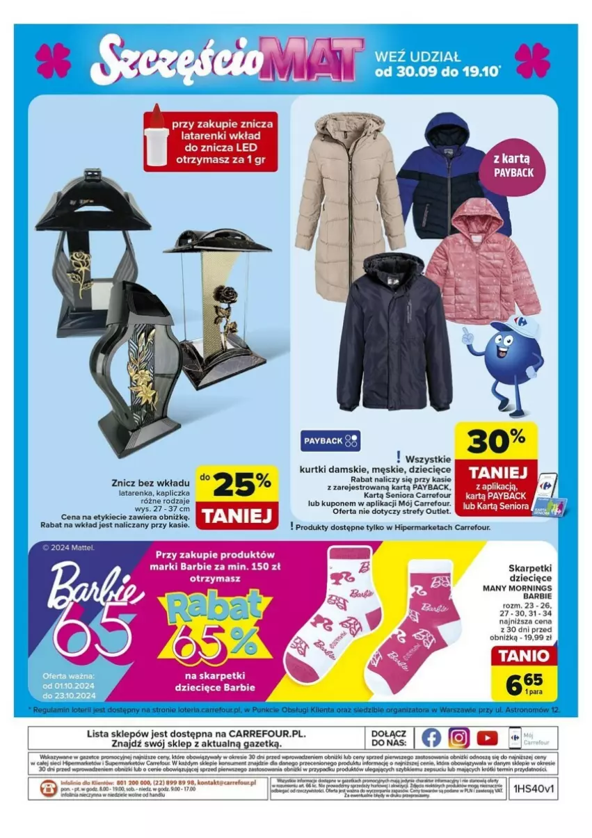 Gazetka promocyjna Carrefour - ważna 30.09 do 05.10.2024 - strona 52 - produkty: Barbie, Dzieci, Karp, Latarenka, LG, Skarpetki, Znicz