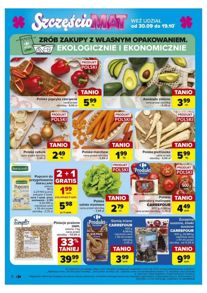 Gazetka promocyjna Carrefour - ważna 30.09 do 05.10.2024 - strona 58 - produkty: Cebula, Masło, Papryka, Papryka czerwona, Pistacje, Pomidory, Popcorn, Sałat, Sałata masłowa