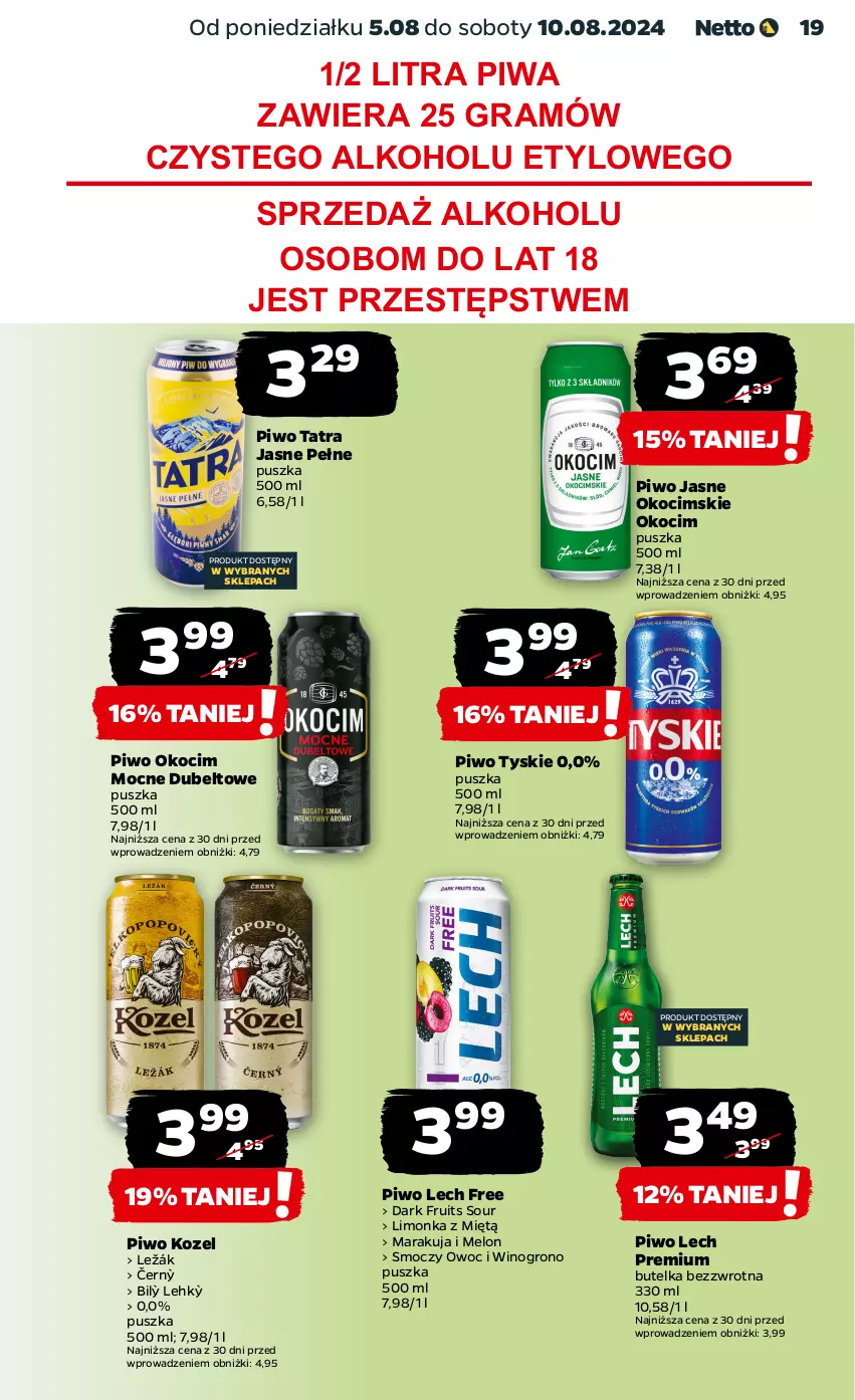 Gazetka promocyjna Netto - Od Poniedziałku - ważna 05.08 do 10.08.2024 - strona 19 - produkty: Gra, Koc, Kozel, Lech Premium, Limonka, Melon, Okocim, Piwa, Piwo, Piwo jasne, STP, Tatra, Tyskie, Wino