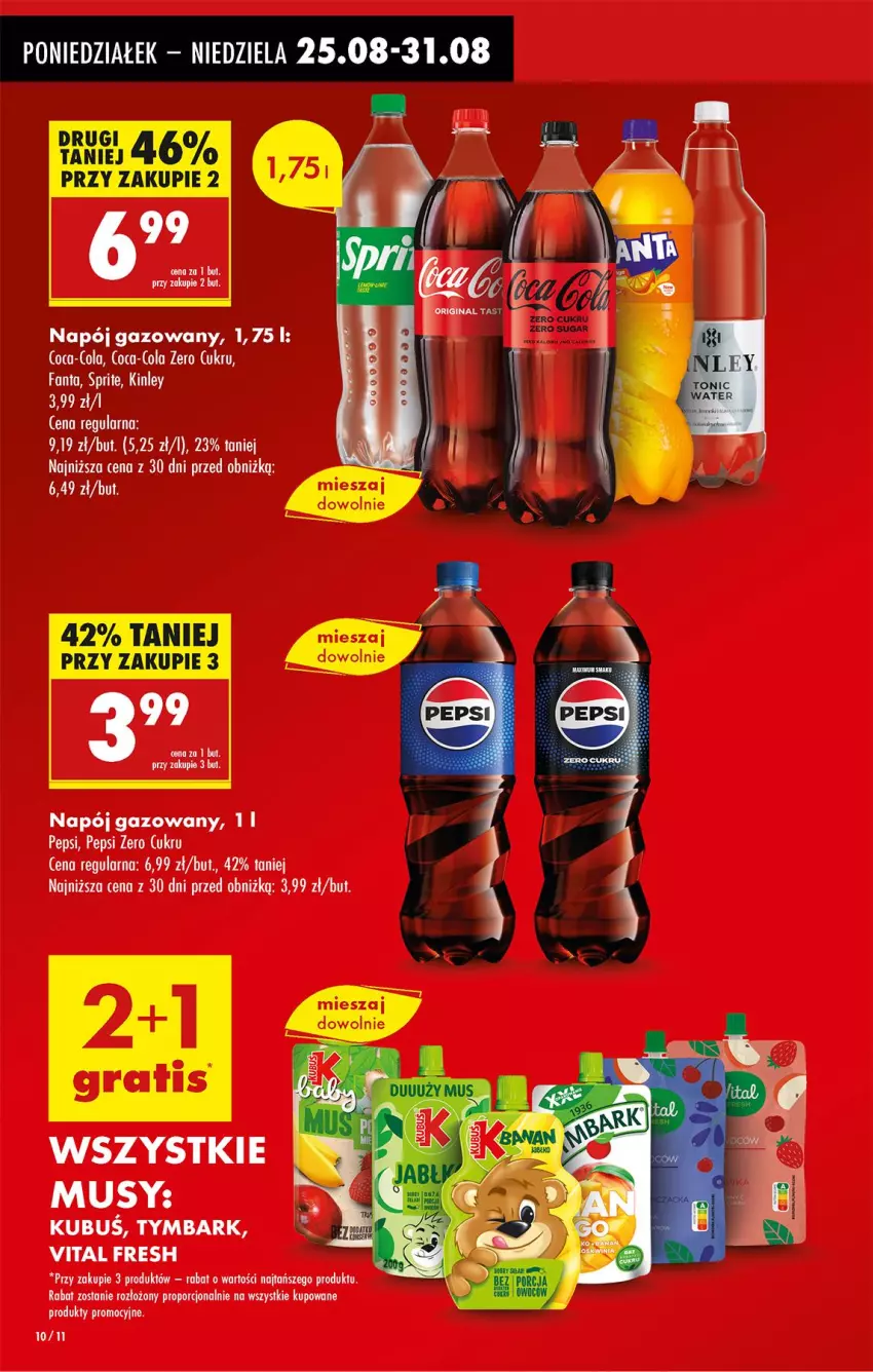 Gazetka promocyjna Biedronka - Od Poniedziałku - ważna 25.08 do 30.08.2025 - strona 12 - produkty: Kubuś, Mus, Napój, Napój gazowany, Pepsi, Por, Tymbark