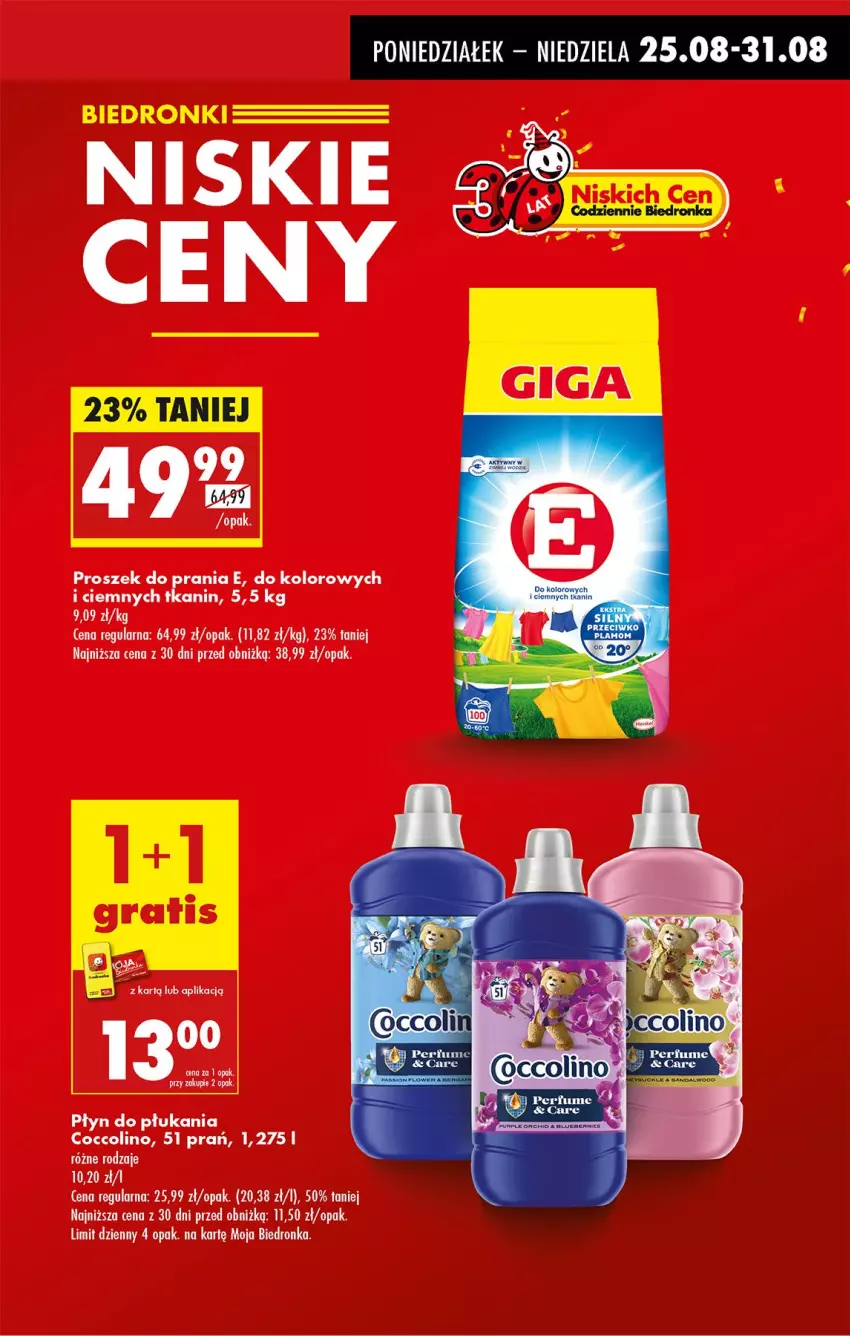 Gazetka promocyjna Biedronka - Od Poniedziałku - ważna 25.08 do 30.08.2025 - strona 19 - produkty: Coccolino, Płyn do płukania, Proszek do prania