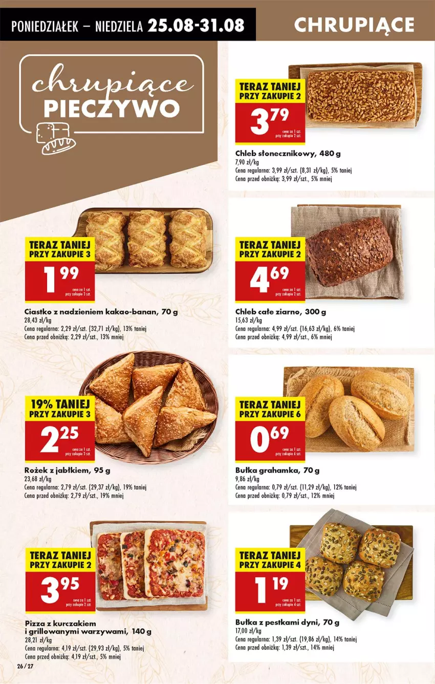 Gazetka promocyjna Biedronka - Od Poniedziałku - ważna 25.08 do 30.08.2025 - strona 32 - produkty: Bułka, Bułka grahamka, Chleb, Gra, Grill, Kakao, Kurczak, Pizza, Por, Tera, Warzywa