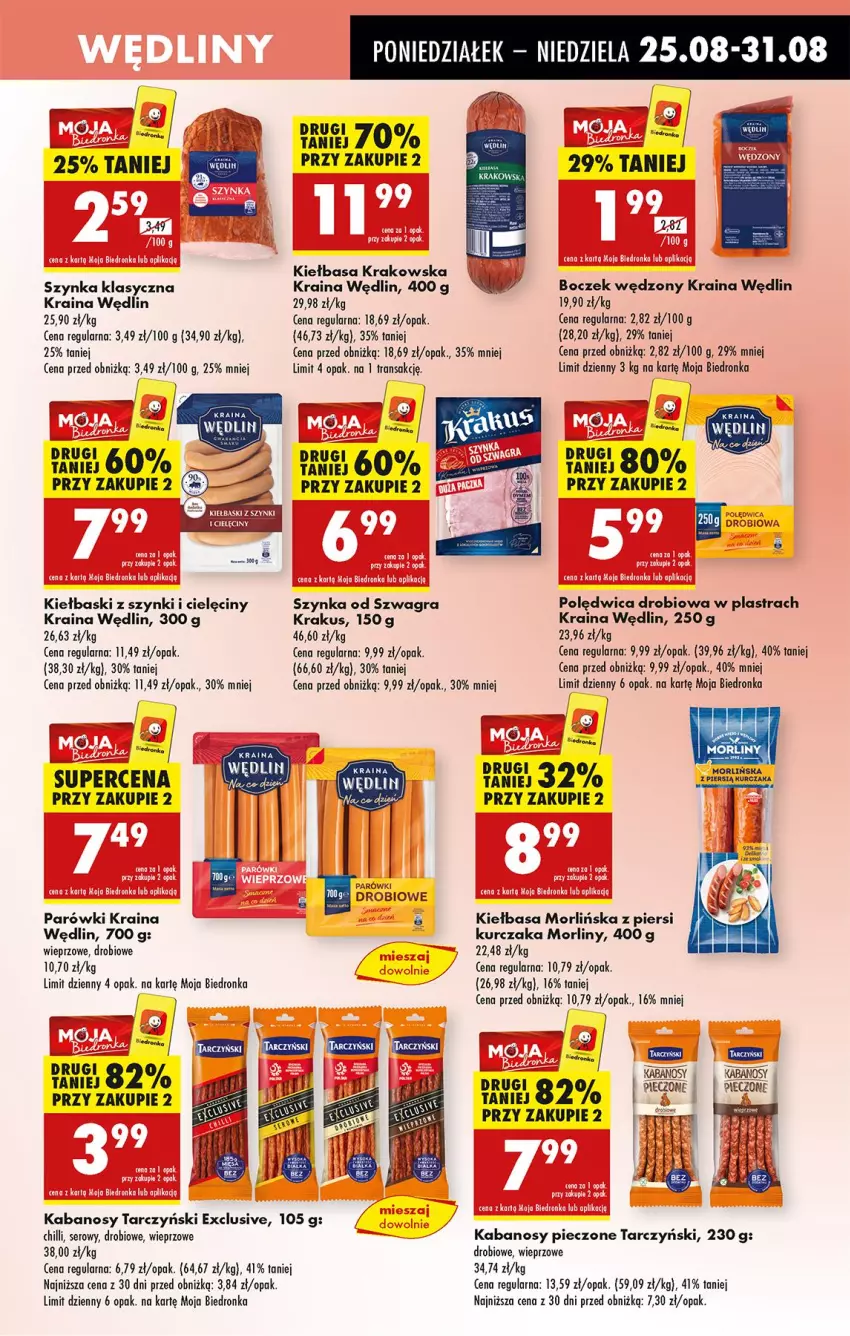 Gazetka promocyjna Biedronka - Od Poniedziałku - ważna 25.08 do 30.08.2025 - strona 49 - produkty: Boczek, Gra, Kabanos, Kiełbasa, Kiełbasa krakowska, Krakus, Kurczak, Morliny, O nas, Parówki, Piec, Polędwica, Ser, Szynka, Tarczyński, Tran