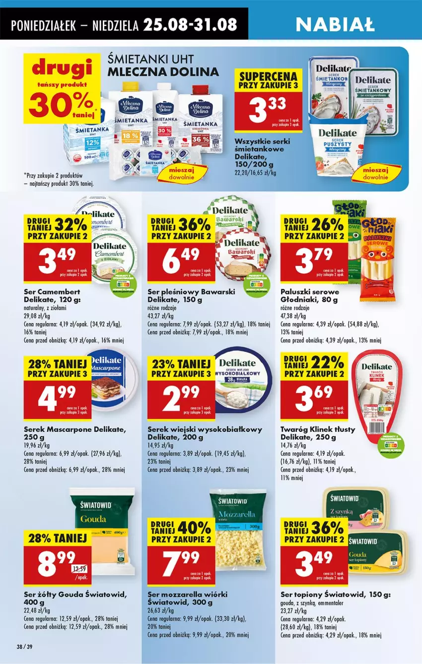 Gazetka promocyjna Biedronka - Od Poniedziałku - ważna 25.08 do 30.08.2025 - strona 50 - produkty: Camembert, Emmental, Fa, Gouda, Mascarpone, Mozzarella, Ser, Ser pleśniowy, Ser topiony, Serek, Serek wiejski, Sok, Top, Twaróg